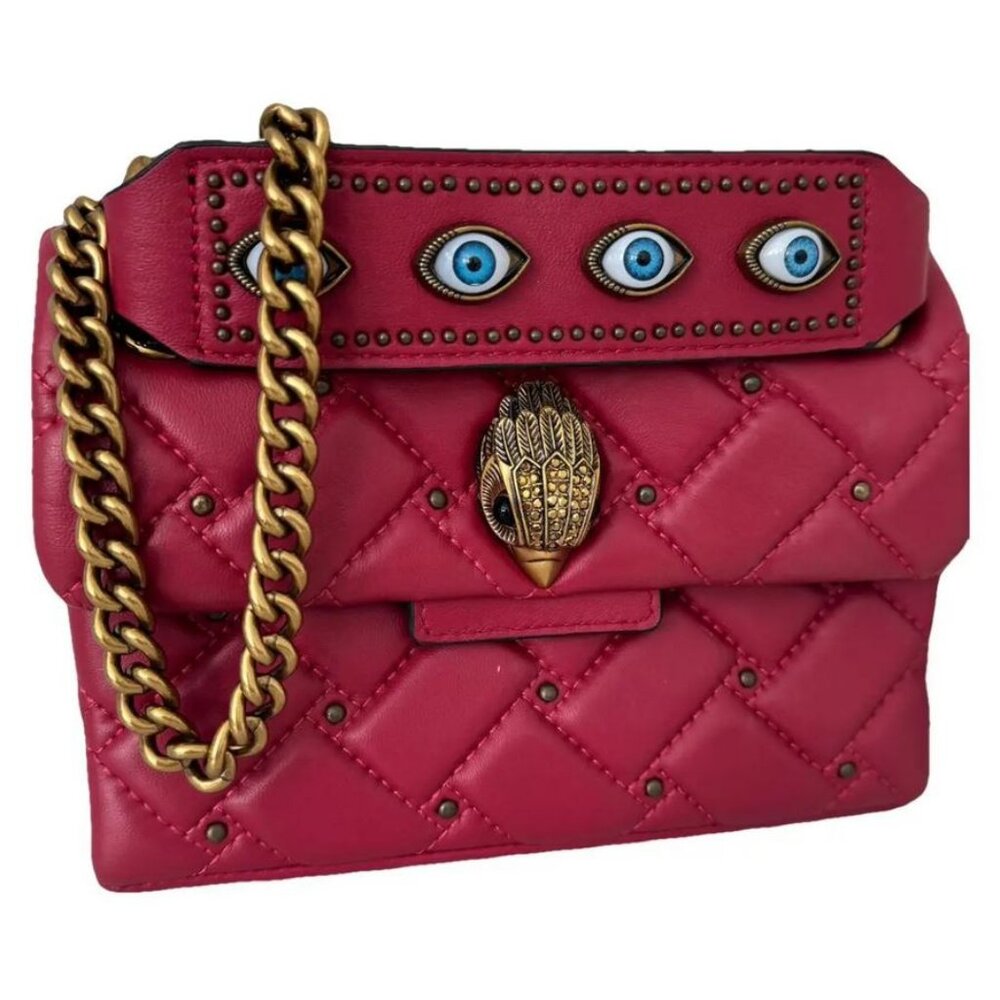 RARE🧿Kurt Geiger Mini Kensington Red Leather Evil Eye Studded Quilted Chain Bag